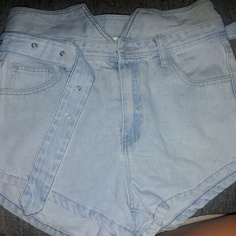 High-waist denim shorts